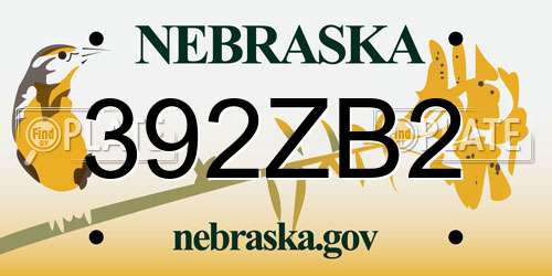 392ZB2 Nebraska License Plate