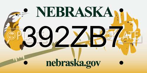 392ZB7 Nebraska License Plate