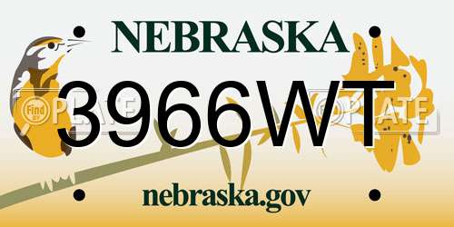 3966WT Nebraska License Plate