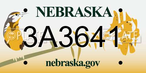 3A3641 Nebraska License Plate