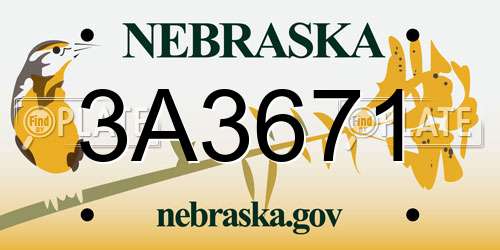 3A3671 Nebraska License Plate