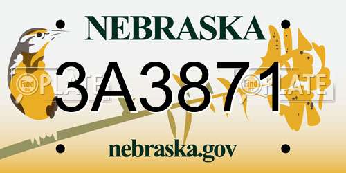 3A3871 Nebraska License Plate