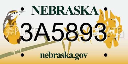 3A5893 Nebraska License Plate