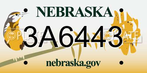 3A6443 Nebraska License Plate
