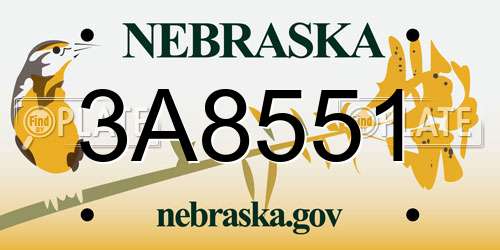 3A8551 Nebraska License Plate