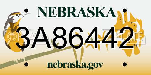 3A86442 Nebraska License Plate