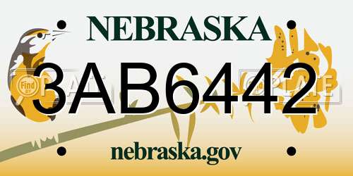 3AB6442 Nebraska License Plate