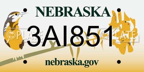 3AI851 Nebraska License Plate