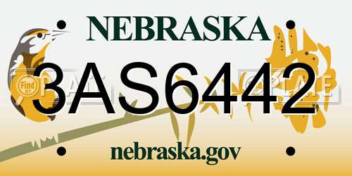 3AS6442 Nebraska License Plate