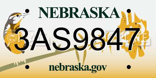 3AS9847 Nebraska License Plate