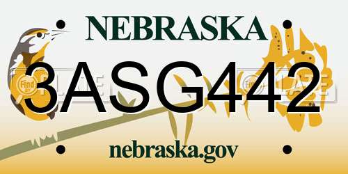 3ASG442 Nebraska License Plate