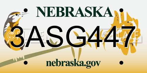 3ASG447 Nebraska License Plate