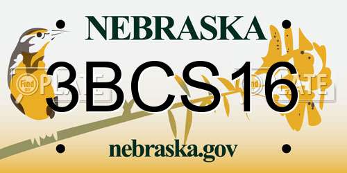 3BCS16 Nebraska License Plate