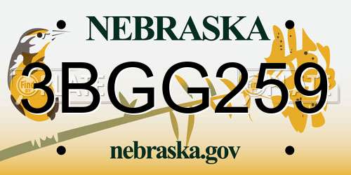3BGG259 Nebraska License Plate