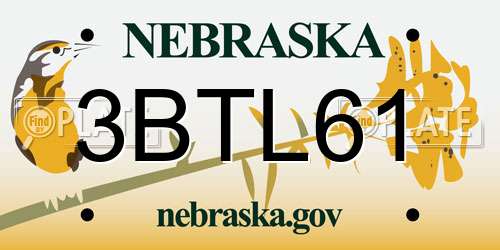 3BTL61 Nebraska License Plate