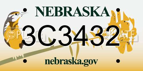 3C3432 Nebraska License Plate