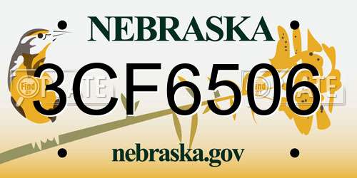 3CF6506 Nebraska License Plate