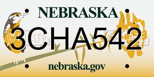 3CHA542 Nebraska License Plate