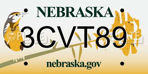 3CVT89 Nebraska License Plate