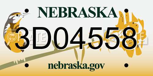 3D04558 Nebraska License Plate