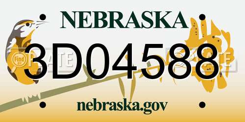 3D04588 Nebraska License Plate