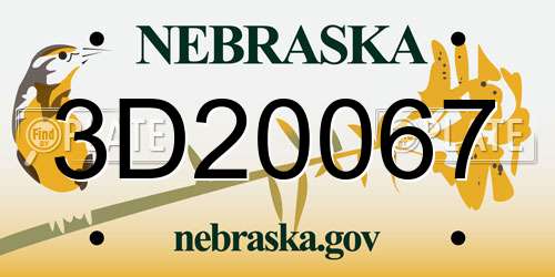 3D20067 Nebraska License Plate
