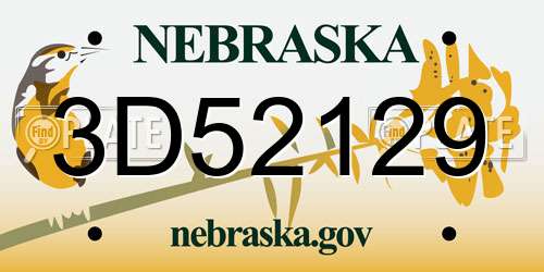 3D52129 Nebraska License Plate