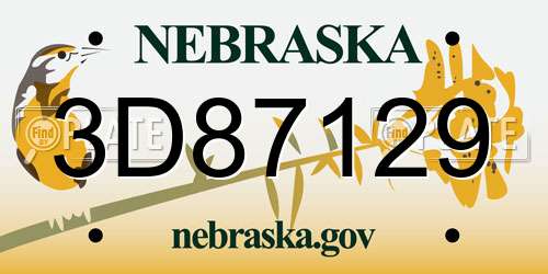 3D87129 Nebraska License Plate