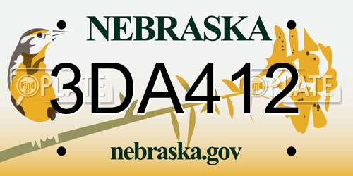 3DA412 Nebraska License Plate