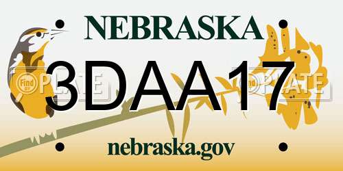 3DAA17 Nebraska License Plate