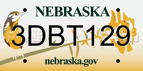 3DBT129 Nebraska License Plate