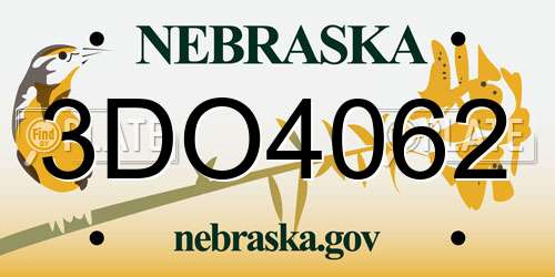 3DO4062 Nebraska License Plate