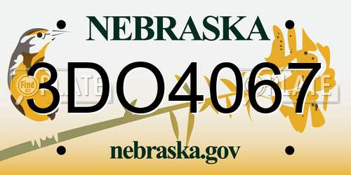 3DO4067 Nebraska License Plate