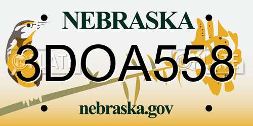 3DOA558 Nebraska License Plate