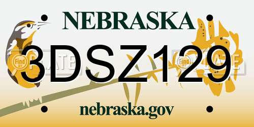 3DSZ129 Nebraska License Plate