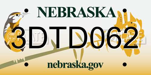 3DTD062 Nebraska License Plate