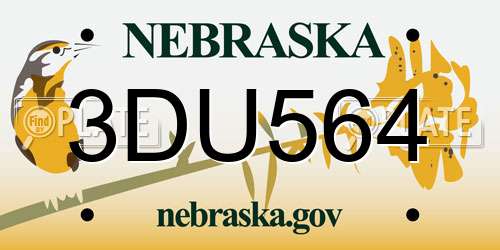 3DU564 Nebraska License Plate