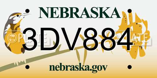 3DV884 Nebraska License Plate