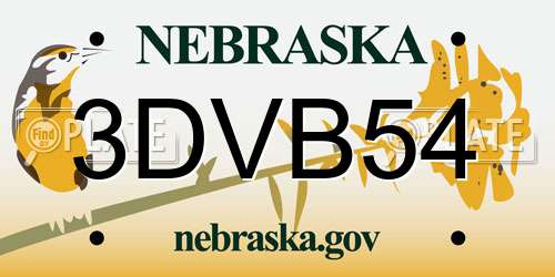 3DVB54 Nebraska License Plate