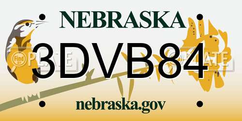 3DVB84 Nebraska License Plate