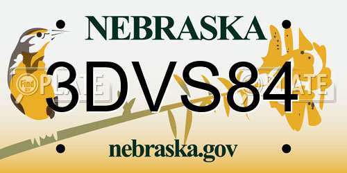 3DVS84 Nebraska License Plate
