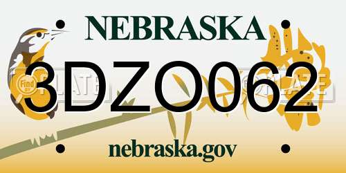 3DZO062 Nebraska License Plate