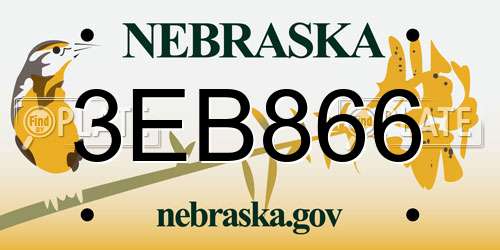 3EB866 Nebraska License Plate