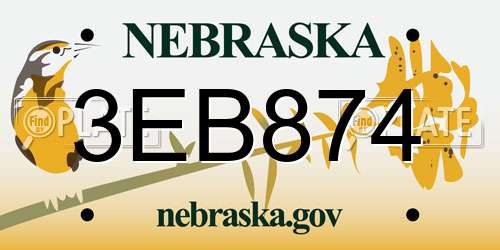 3EB874 Nebraska License Plate