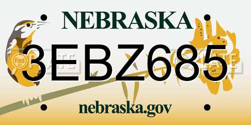 3EBZ685 Nebraska License Plate