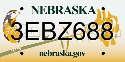 3EBZ688 Nebraska License Plate