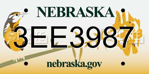 3EE3987 Nebraska License Plate