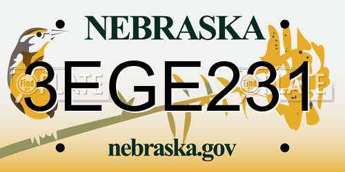 3EGE231 Nebraska License Plate