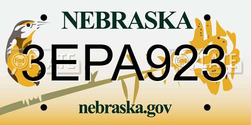3EPA923 Nebraska License Plate