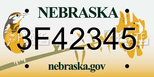 3F42345 Nebraska License Plate
